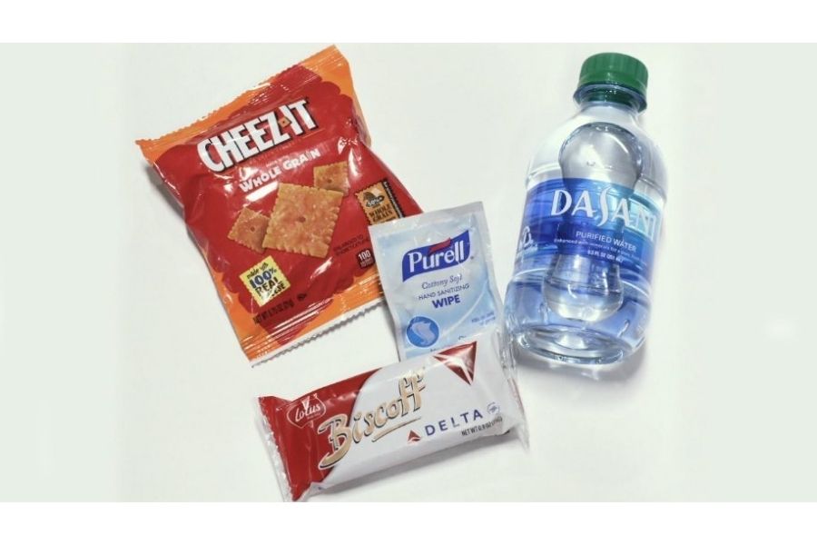 snacks, water bottle