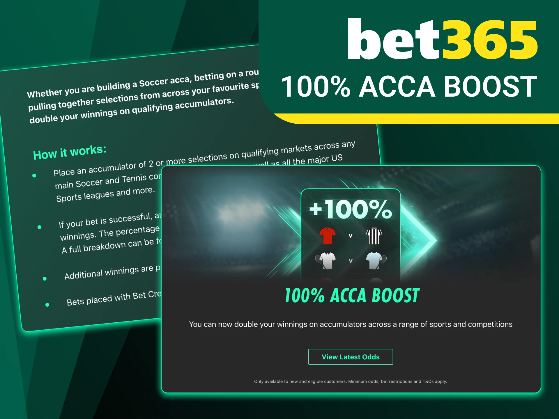 Multiply your deposit with a 100% Acca Boost bonus at Bet365.