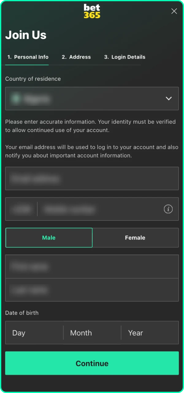 Be careful when registering and only enter valid details to claim your Bet365 bonus.