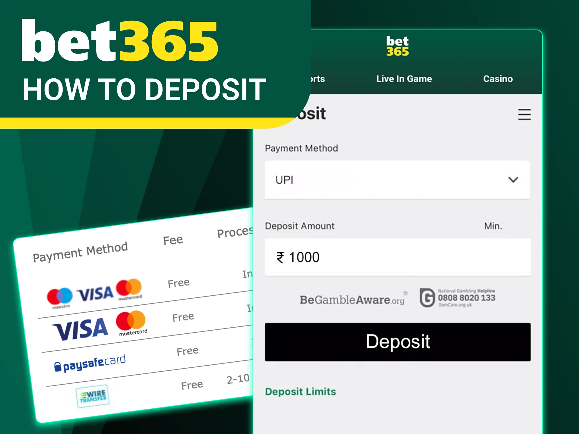 Fund your Bet365 account to start betting.