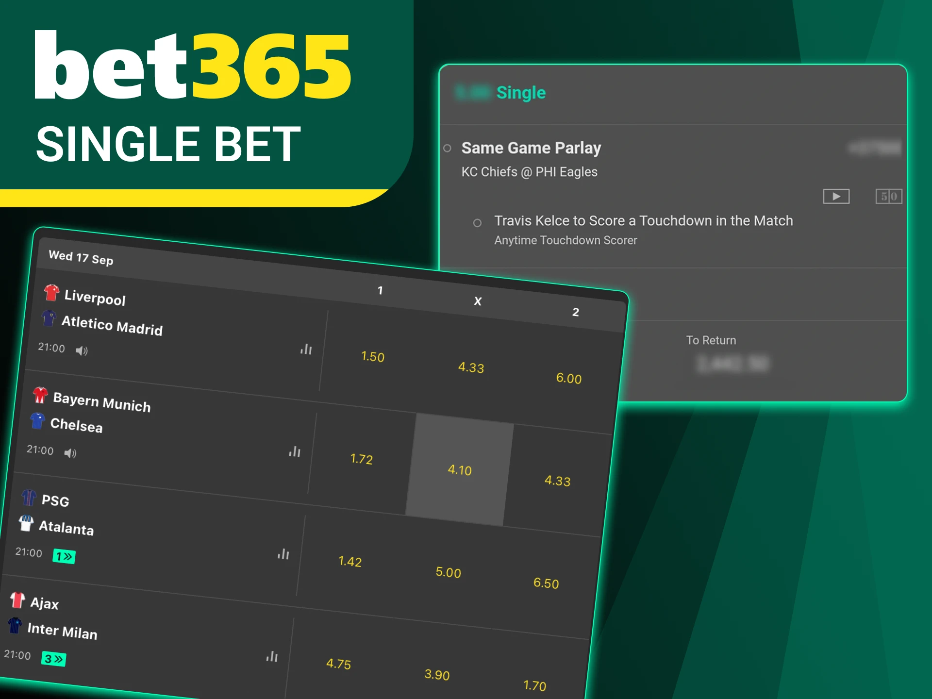 Place a single bet on a match or tournament at Bet365.