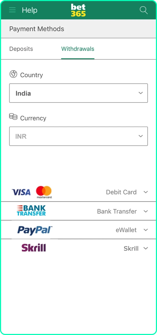 Find out more about Bet365 withdrawal options and methods.