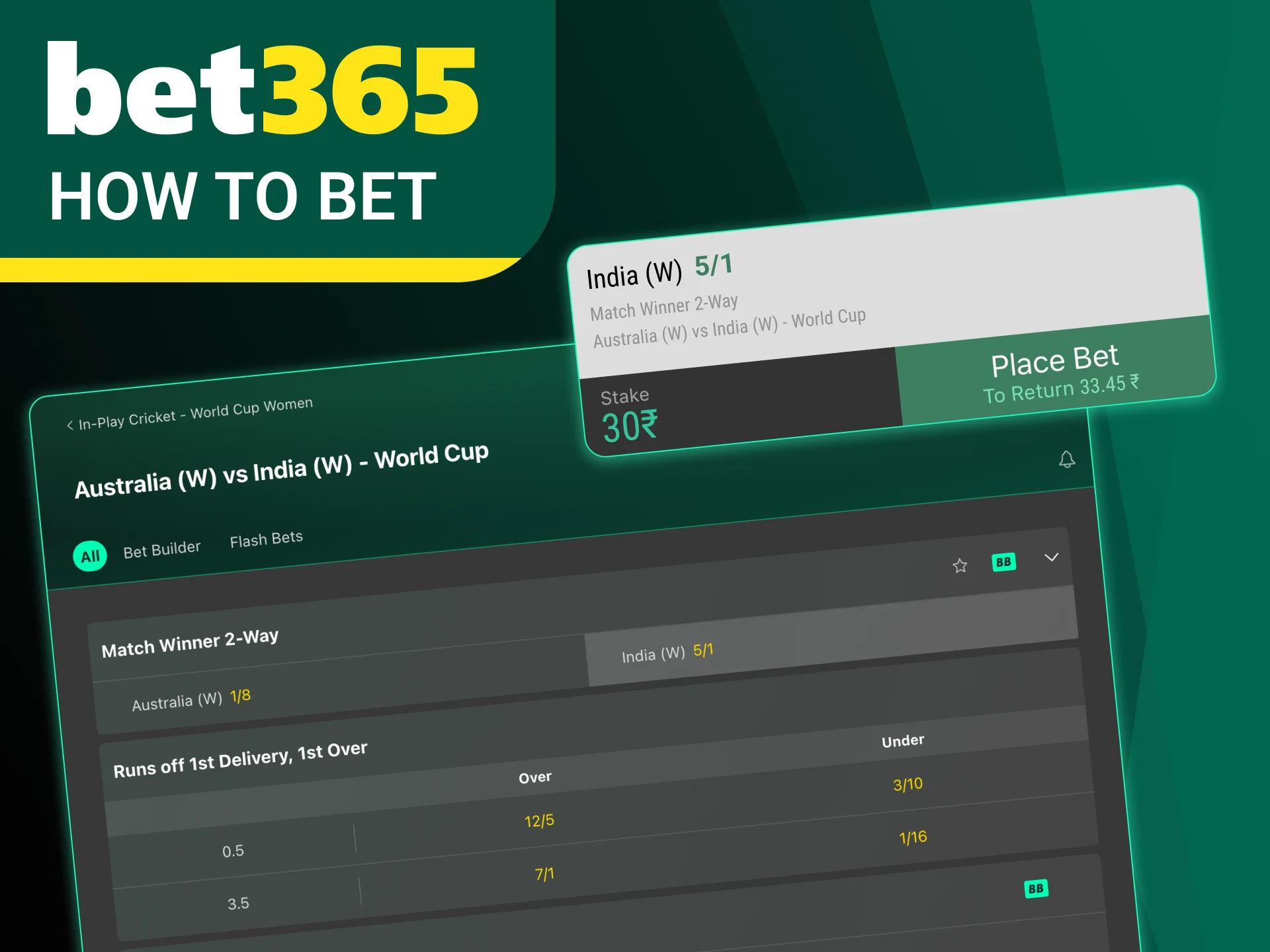 Join Bet365, deposit and enjoy live cricket betting every day.