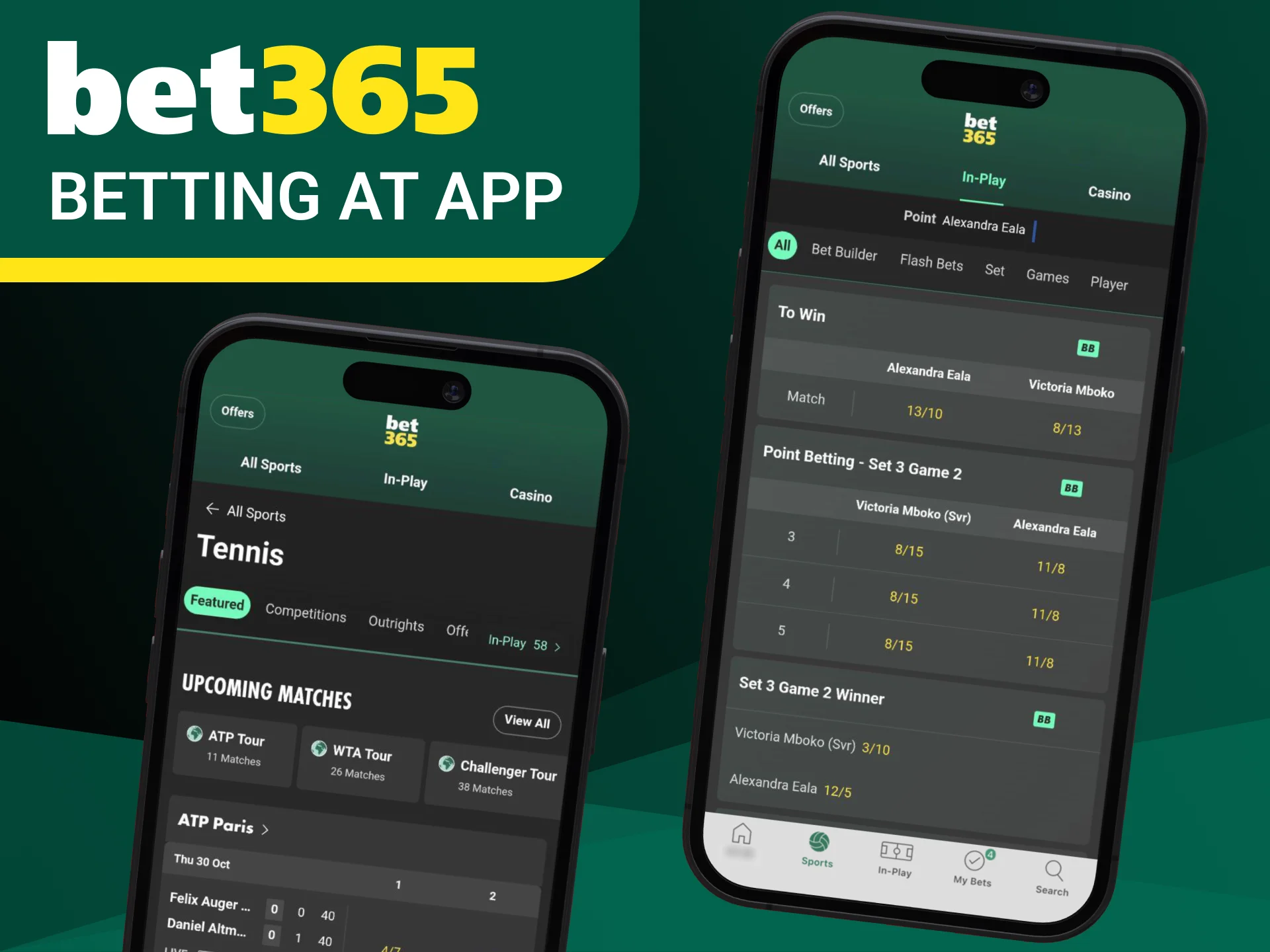 Bet on tennis anytime with the Bet365 mobile app.