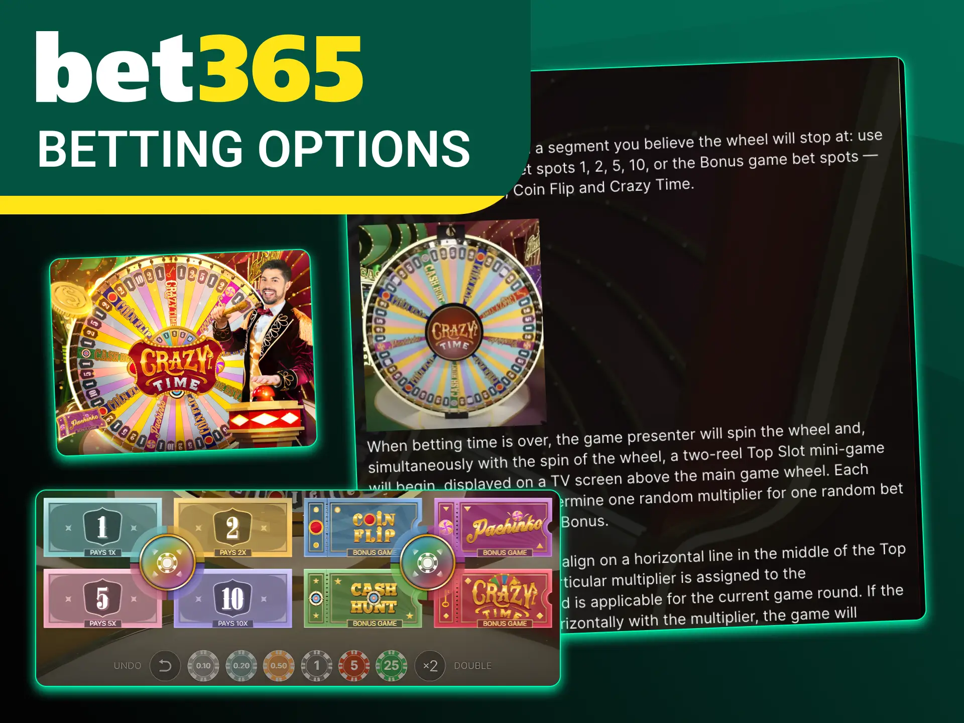 Place your bets in the Crazy Time game at Bet365 online casino and win.