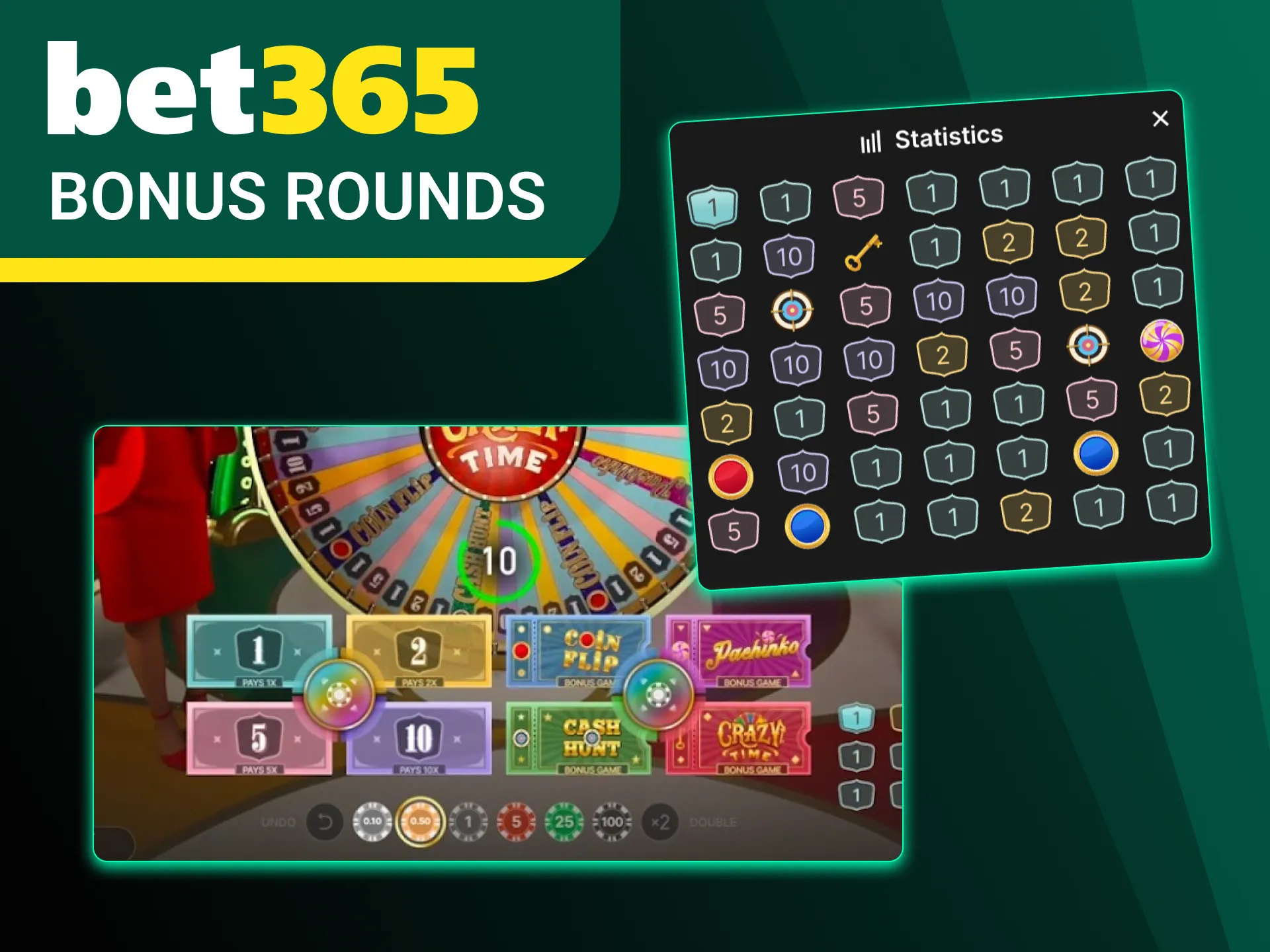 Take part in the Crazy Time bonus round at Bet365 online casino.