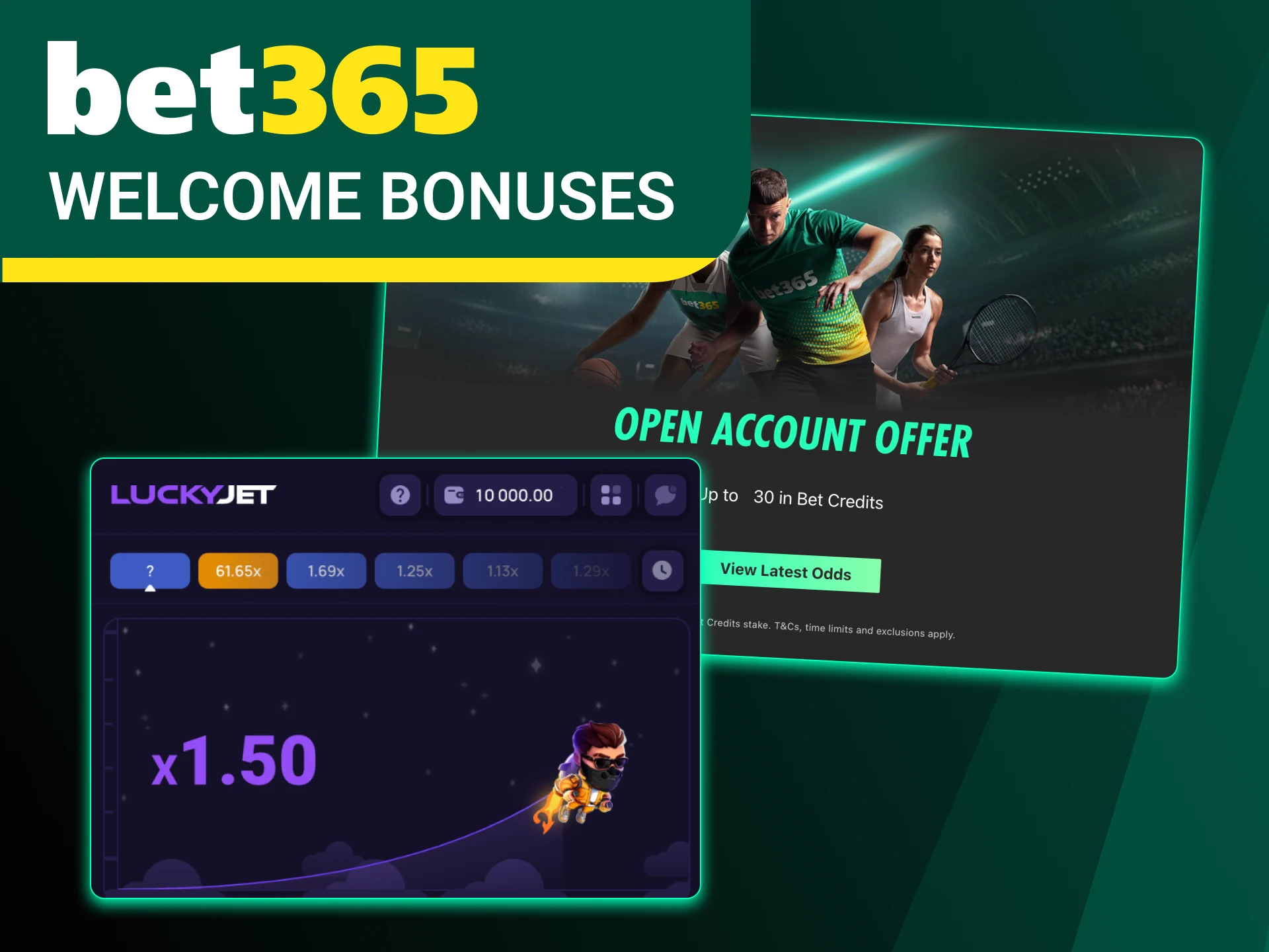 Players receive a welcome bonus for playing Lucky Jet at Bet365 online casino.